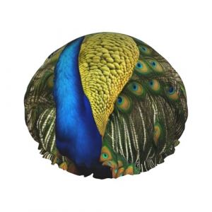 Bonnet de douche avec imprim&eacute; plumes de paon pour femmes, bonnet de bain r&eacute;utilisable, bonnet de douche respirant, bonnet de douche r&eacute;glable (PANGYJ2024, neuf)