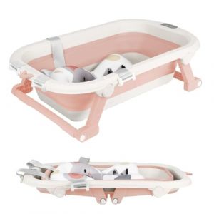 OHMG Baignoire pour bébé, Baignoire pour Bébé Pliable, Baignoire de Voyage Portable avec Tapis de Siège à Coussin de Soutien, Baignoire Pliante Portable Antidérapante,Thermomètre Intégré (jusiZL, neuf)