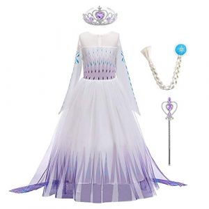 IWEMEK Filles Déguisements Princesse Elsa Robe et Accessoires Reine des Neige 2 Costume de Carnaval Halloween Noël Robes de fête Soirée Anniversaire Cérémonie Partie Habillée B-violet Set 7-8 ans (IWEMEK, neuf)