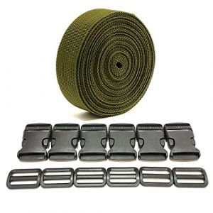 JYC CREATIVE Sangle en nylon 20 mm (vert 327, 3 m) + 12 boucles en plastique, sangle de sac à dos, sangle de cargaison, sangle de valise (J Y C, neuf)