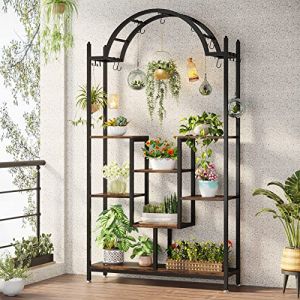 Tribesigns Support pour plantes d'intérieur à 5 niveaux, 190 cm, Étagère pour plantes en métal avec 8 crochets en S, Grand support de présentation pour intérieur, balcon, Marron Rustique (USDUSHU, neuf)