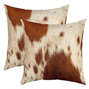 Cuir Vache Taie d'oreiller 50x50cm Cuir Vache Imprimer Housse de Coussin pour Le Salon Chambre à Canapéer Lot De 2 Housse Coussin Western Ferme Animaux Beige Brun Taie Oreiller (Bofanshangmao, neuf)