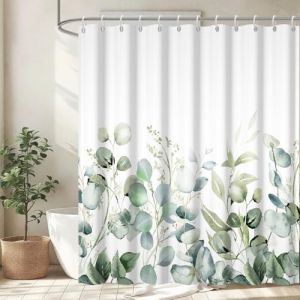 Uiiooazy Rideau Douche Anti Moisissure, Rideau Douche 240x180cm Vert Sauge Feuilles d'eucalyptus Fleuri Rideaux de Baignoire Tissu Lavable Imperm&eacute;able Polyester Rideaux Salle de Bain avec 12 Crochets (dongguibinjingpinxiaodianpu, neuf)