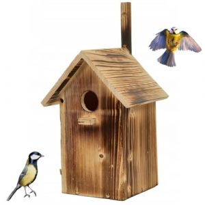 Nichoir Bois,Oiseaux Extérieur pour Mésanges et Moineaux – Cabane pour Oiseaux avec Protection Anti-Prédateurs – Nichoir à Suspendre en Bois Naturel, Facile à Nettoyer- 25x33x13 cm (WOOD OK, neuf)