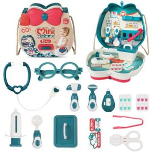 Aomig Malette de Docteur Enfant, Kit de Médecin Déguisement de Docteur Enfant avec Stéthoscope, Thermomètre, Sac de Médecin Portable, Jouet d'Imitation et Educatif Cadeau pour Enfants dès 3 Ans (Yadark, neuf)