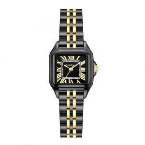 Szaikyri Classique Carrée Montre pour Femmes avec Chiffres Romains Montre de Dames Montre Carrée Femme (Gold and Black) (Szaikyri, neuf)