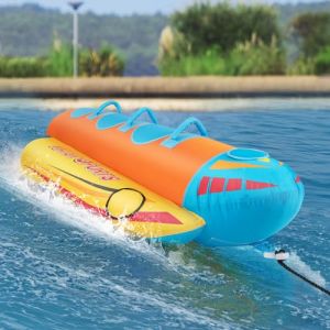 GOPLUS Bateau Banane Gonflable pour 1-3 Places, Flotteur Gonflable avec Housse Entièrement en Nylon, Capacité 231 Kg, Bouée de Loisirs Aquatiques Gonflables, Jeux d'eau Plage pour 14 Ans+ (Augenstern24, neuf)