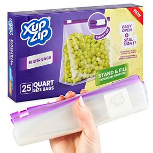 XupZip Sacs de cong&eacute;lation de stockage d&rsquo;aliments haut de gamme, Fermeture &eacute;clair intelligente &agrave; glissi&egrave;re, plastique robuste r&eacute;utilisable, &eacute;tanche &agrave; l&rsquo;air et &eacute;tanche, sans BPA (Quart - 1L) (XupZip, neuf)