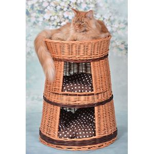 e-wicker24 Tour,Niche,Maison,Corbeille, Panier Rond à Trois étages avec Deux entrées en Osier pour Les Chats ou Les Chiens de Petite Taille (Osier_Naturel) (e-wicker24, neuf)