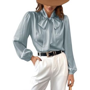 CUPSHE Chemisier femme col montant avec n&oelig;ud manches longues &eacute;l&eacute;gant satin blouse &agrave; lavalli&egrave;re hauts chemisiers de bureau blouse-chemise tops, vert menthe, L (CUPSHE FR, neuf)