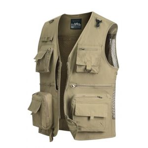 MeiLayM Homme Gilet de pêche Veste Plein air Gilet Été Multi-Poche Gilet Séchage Rapide Gilet de Sport Veste Loisirs Respirant Sans Gilet Manches Camping Chasse Photographie Veste Kaki,3XL (MeiLayM, neuf)