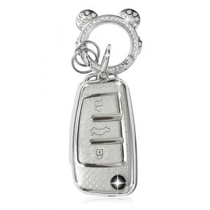 ZVRSUA Coque de Cl&eacute; de Voiture pour Audi，Joli Porte Cl&eacute; Voiture en Argent Incrust&eacute; de Diamants，Accessoire Voiture Compatible avec Audi A3 S3 / A4 S4 RS4 / A6 S6 RS6 / Q7 / TT TTS / R8 (Argent) (SENBAODZ, neuf)