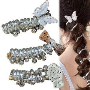 Lot de 3 &eacute;lastiques &agrave; cheveux en spirale souples et incassables, chouchous color&eacute;s en fil de fer torsad&eacute; for queue de cheval, spirales de perles papillon for femmes et filles(B) (munova, neuf)