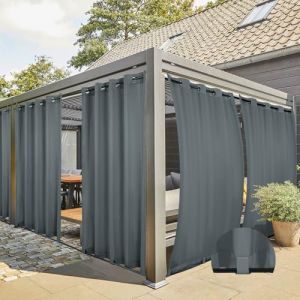 Rideau Ext&eacute;rieur Lot de 4 Rideau pour Pergola Occultant R&eacute;sistant aux Intemp&eacute;ries avec Oeillet, Rideaux pour Tonnelle, Balcon, Terrasse, Rideaux avec passants en bas, H213 x L132 cm, Gris Fonc&eacute; (TeruntrueEU, neuf)