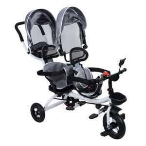 Poussette Double Tricycle Type Tandem avec Sièges Jumelés et Canopy Réglable – Twin Stroller Léger pour Enfants– Roues en Caoutchouc Antichoc, Pliable pour 2-8 Ans (Xikynrd, neuf)