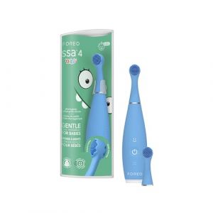 FOREO ISSA 4 Baby - Brosse a dent bebe sonique en silicone: poils double-face, smiley ludique, massage gencives - Brosse à dent électrique, 12 mois, batterie 240 jours, idéal voyage, Bubble Blue (Foreo, neuf)