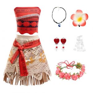YushengTai Deguisement Vaiana Fille, Vaiana Deguisement &Eacute;quip&eacute; de Corolla, Collier, Clip de Fleur, clip D'oreille, Costume Vaiana Enfant pour Carnival Carnival, Halloween, F&ecirc;te D'anniversaire(100) (YUSHENGTAI, neuf)