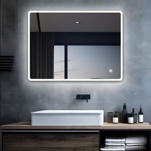 MIQU Miroir de salle de bain à LED - Avec éclairage - 120 x 70 cm - Grand miroir tactile - Blanc - 6 500 K - Lumière anti-buée - Miroir mural pour salle de bain, WC, couloir - Rectangulaire - Coins (MIQU PRODUKT GmbH, neuf)