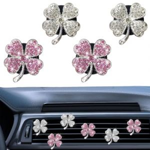 KIRZAX Lot de 4 clips pour d&eacute;sodorisant voiture en forme de tr&egrave;fle &agrave; quatre feuilles, accessoires de d&eacute;coration int&eacute;rieure pour voiture, accessoires de d&eacute;coration int&eacute;rieure pour femmes (VLAD SHOP ADV, neuf)