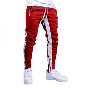 Pantalon De Jogging Homme Pantalon Sport Rayures Contrast&eacute;Es Taille Elastique Pantalon D'Entra&icirc;Nement Activewear Pantalons De Surv&ecirc;Tement, Pantalon De Jogging pour Homme en Coton avec Poches Zipp&eacute;E (⭐⭐⭐⭐⭐5.0 Zhiyao, neuf)