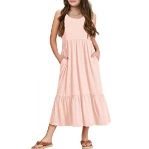Haloumoning Robe d'&eacute;t&eacute; sans manches pour fille - Col rond - Robe longue - Robe d&eacute;contract&eacute;e - Robe Sundress, Rose, 8-10 ans (Zecio, neuf)