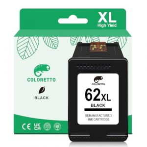 COLORETTO 62XL Cartouche pour HP 62 XL Envy 5540 5541 5542 5543 5544 5545 5546 5547 5548 5640 5642 5644 5646 7640 7645 7643 OfficeJet 200 250 5740 5742 Imprimante Cartouches d'encre Remanufacturées (COLORETTO-EU, neuf)