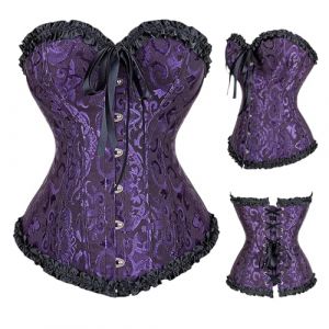 SilverChry Corset Femme, Broderie Bustier Classique, Sexy Steampunk Gothique Bustier Top,Corsage Dentelle Ventre Plat Corset Top de Style Palais, Halloween Costume,Carnaval,Jeu de rôle,Bal,Parties (ZHSHE, neuf)