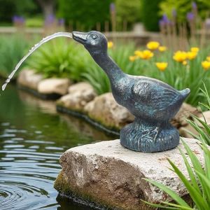 Arnusa Gargouille solaire - Figurine de bassin avec pompe solaire et jeu d'eau - Décoration de jardin en polyrésine aspect cuivre - Fontaine solaire pour étang de jardin et cours d'eau (canard 24,5 x (Arnusa-Shop, neuf)
