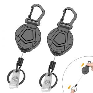 SURFOU Porte Clef Badge Enrouleur, Lot De Deux Porte-badges Clé Retractable Avec Mousqueton, Robuste Attache Porte-badge Cle de Solide Extensible Acier Cordon Cable Rétractable, Retracable (CHUNXU TRADING, neuf)