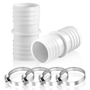 NUTKIT 2PCS Raccord Tuyau Piscine, Raccord de Tuyau de 38 à 38 mm, Adaptateur de Tuyau de Piscine avec 4 Colliers de Serrage en Acier Inoxydable, Adaptateur de Tuyau Double, pour Piscine, Jardin (HFX-online, neuf)