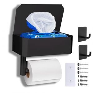 AZOMKER Porte Papier Toilette, Support Papier Toilette, Derouleur Papier WC, Derouleur Papier Toilette Murale, Porte Papier Toilette sans Percage (Noir) (AZOMKER Direct Store, neuf)