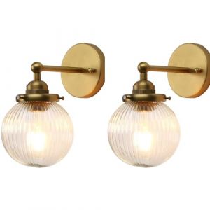 Pathson Set de 2 Vintage Industriel Applique Murale E27 Luminaires Intérieur Abat-jour en Verre Globe Ø15CM Lampe Murale pour Salon,Cuisine, Salle de bain (Laiton Antique 2PCS) (Pathson (Europe), neuf)