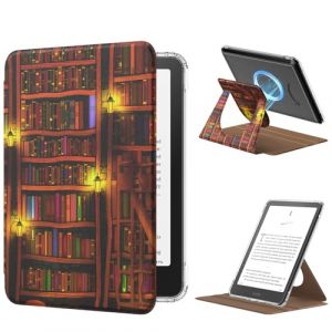 MoKo Coque Pivotante &agrave; 360&deg;pour 7" Kindle Paperwhite 12e G&eacute;n 2024&Kindle Colorsoft 2024/2025,&Eacute;tui Protection &agrave; Dos Magn&eacute;tique D&eacute;tachable&Support R&eacute;glable et Auto R&eacute;veil/Sommeil, Biblioth&egrave;que R&eacute;tro (Amoi Channel, neuf)