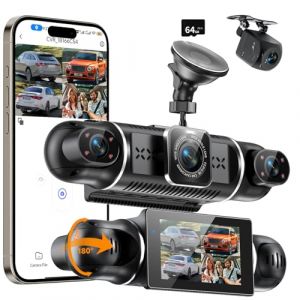 4 Canaux Dashcam Voiture Avant Arriere 2k/1080P Avec Carte SD 64GB,Camera Embarqu&eacute;e Voiture 3" &Eacute;cran Ips, 4x 140&deg; Grand Angle, WDR Vision De Nuit, G-Sensor, Enregistrement En Boucle, Mode Parking 24/7 (CARTSDOII Store, neuf)