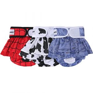 Avont 3 Couches Lavables pour Chien Femelle, Culotte Jupe Protection Confort Nappy Lors des Périodes Physiologiques, de Chaleurs, d'Incontinence- Rouge Blanc Bleu-M(33-48cm) (Suixi Store, neuf)