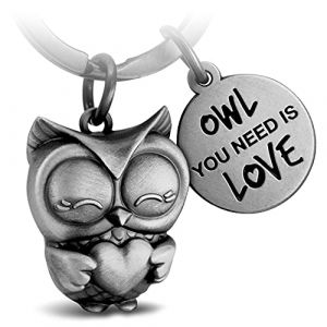 FABACH Porte-clés hibou avec cœur et gravure – Joli porte-clés chouette – Amitié et amour porte-bonheur en métal pour femme – Motif chouette You Need is Love, Argent antique, Taille unique, (Unique Elements GmbH, neuf)