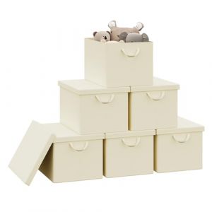 WOLTU Lot de 6 Bo&icirc;tes de Rangement Pliables, Paniers de Rangement en Tissu Non Tiss&eacute;, avec Poign&eacute;es et Couvercle, pour V&ecirc;tements et Jouets, Cr&egrave;me, 48x36x30cm (WOLTU GmbH, neuf)