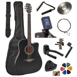 AMROVA Guitare Acoustique Folk 4/4 Adulte 41 Pouces + 10 Accessoires + Cour Vid&eacute;o et CD (Noir) (Amrova FR, neuf)