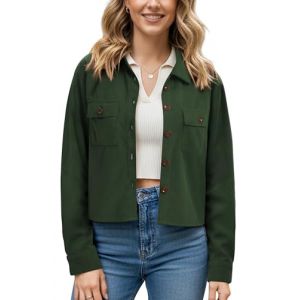 Enmain Chemises en Velours c&ocirc;tel&eacute; Vert arm&eacute;e pour Femmes Veste Courte d&eacute;contract&eacute;e &agrave; Manches Longues et Boutons avec Double Poche Poitrine,L (ELOOKEUR, neuf)