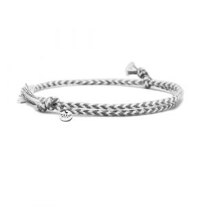 Nato Cuff - Bracelet Coton tress&eacute; - Fait Main en France- M&eacute;daille Acier Inox 316L- Bijou Homme ou Femme Ajustable (Gris/Blanc) (Nato Cuff, neuf)