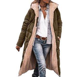 Femme Parka Hiver à Capuche Long Polaire Manches Longues Manteau de Laine Casual Parka Epaisse Chaude Slim Fit Veste en Coton Manteau Longue Militaire Couleur Unie Doudoune Chaude Matelassee (⭐⭐⭐⭐⭐KQIVAM (Arrivée dans 5-12 jours), neuf)