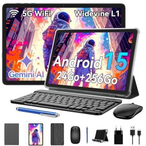 KINGRID 2025 Dernier 10 Pouces Tablette Android 15, 24Go RAM + 256Go ROM(2To TF), Octa-Core Tablette Tactile PC, 5G Wi-FI, Gemini AI, Widevine L1, 5000mAh, 8 MP+5 MP, GPS, Tablette avec Stylet (MONEXIO TRADING LTD, neuf)