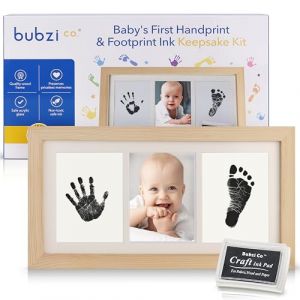 Bubzi Co Empreint B&eacute;b&eacute; Cadeau Bebe Garcon Bebe, Cadre D&eacute;co Blanc Encre Non Toxique, Souvenir Personnalis&eacute; Pour D&eacute;coration Chambre B&eacute;b&eacute;,Cadeau Original Naissance&ndash;Cadeau Naissance Liste (Natural Wood) (Bubzi Co&trade; Europe, neuf)