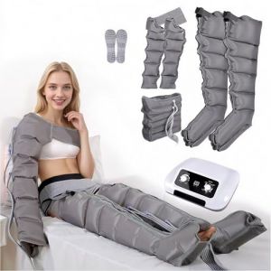 Pressothérapie jambes et abdomen, bottes de pressothérapie jambes, 6 chambres Machine de massage Drainage Lymphatique Circulation, 0-30 min, 0-240 Mhg réglables (gris, 2 bras + 2 jambes + abdomen) (hhh-jhh, neuf)