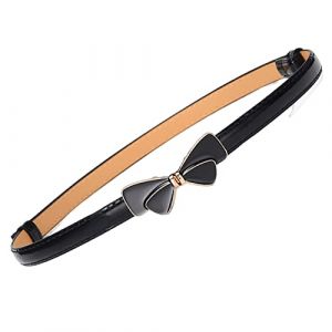 JK Home Ceinture en Cuir Imité Femme Fille Boucle Réglable Ceintures Fine Minceur pour Jeans Pantalon Robe Nœud Noir (JK Happy Shopping, neuf)