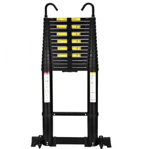 Echelle telescopique avec Crochets,HBTower Escamotable en Aluminium,Echelle plianteConvient aux Camping-Cars, greniers, extérieurs et intérieurs, Charge Max 150 kg (Noir, 6.3M/20.7FT) (KANGQIAN-EU, neuf)