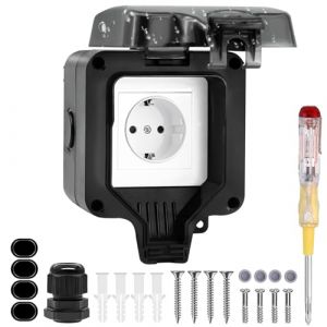 Prise Exterieure Etanche IP66 Prise Electrique Murale de Courant et Volet de Protection Prise Etanche Exterieur de Jardin, Prise Murale Anti-Poussière Verrouillable pour Garage Piscine Gardin Noir (Darton EU, neuf)