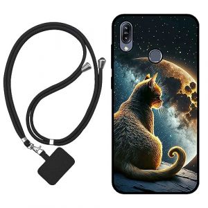 Sunrive Coque Compatible avec ASUS Zenfone Max (M2) ZB633KL,TPU &Eacute;tui Housse Protecteur Souple Gel Mat Back Cover Mignon Motifs Antichoc Case(Lune,&eacute;toiles,Chat)+1x Universelle Dragonne (sunrive, neuf)