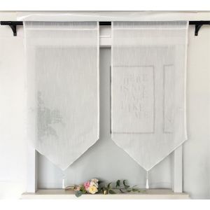 Vordesack Lot de 2 panneaux aspect lin avec pompon - Rideau brise-bise - Blanc uni - Avec passage de tringle - H x l : 60 x 45 cm (meinhause, neuf)