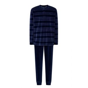 El Búho Nocturno Pyjama Velours Homme Hiver Chaud à Rayures Pyjamas pour Hommes, 80% Coton, 20% Polyester, Bleu 5737, L (El Búho Nocturno, neuf)